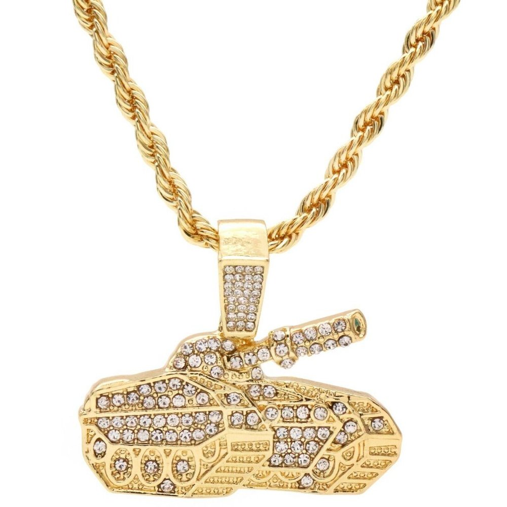 14k Gold Tank 24" Rope Chain + Pendant